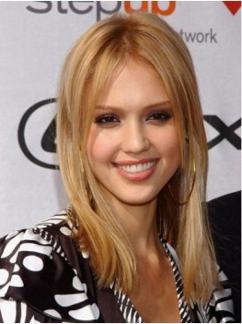 Jessica Alba Blonde Medium Straight Central Partin...