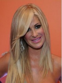 Kim Zolciak Long Straight Lace Front Human Hair Wigs With Side Bangs