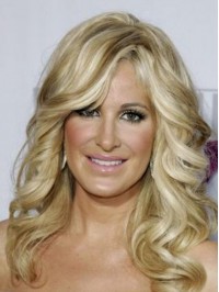 Kim Zolciak Long Wavy Lace Front Human Hair Wigs With Side Bangs