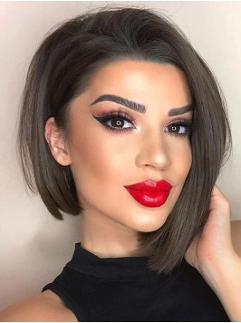 Short Straight Lace Front Human Hair Wigs With Sid...