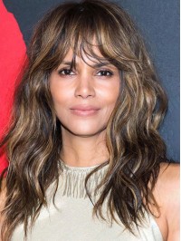 Ombre Long Wavy Capless Human Hair Wigs With Bangs 20 Inches