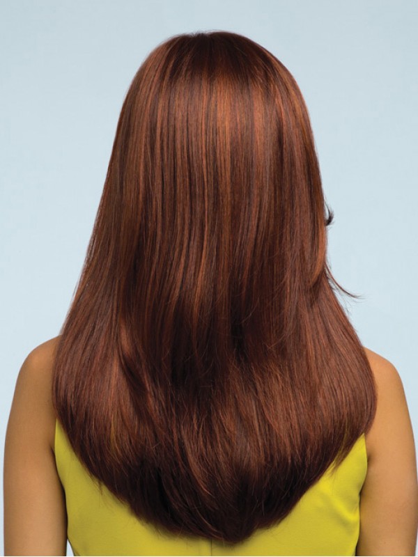 Hime Cut Long Straight Lace Front Brown Human Hair Wigs 18 Inches