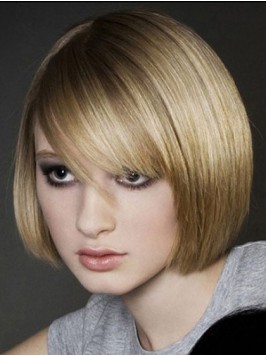 Bob Style Short Blonde Straight Human Hair Capless...